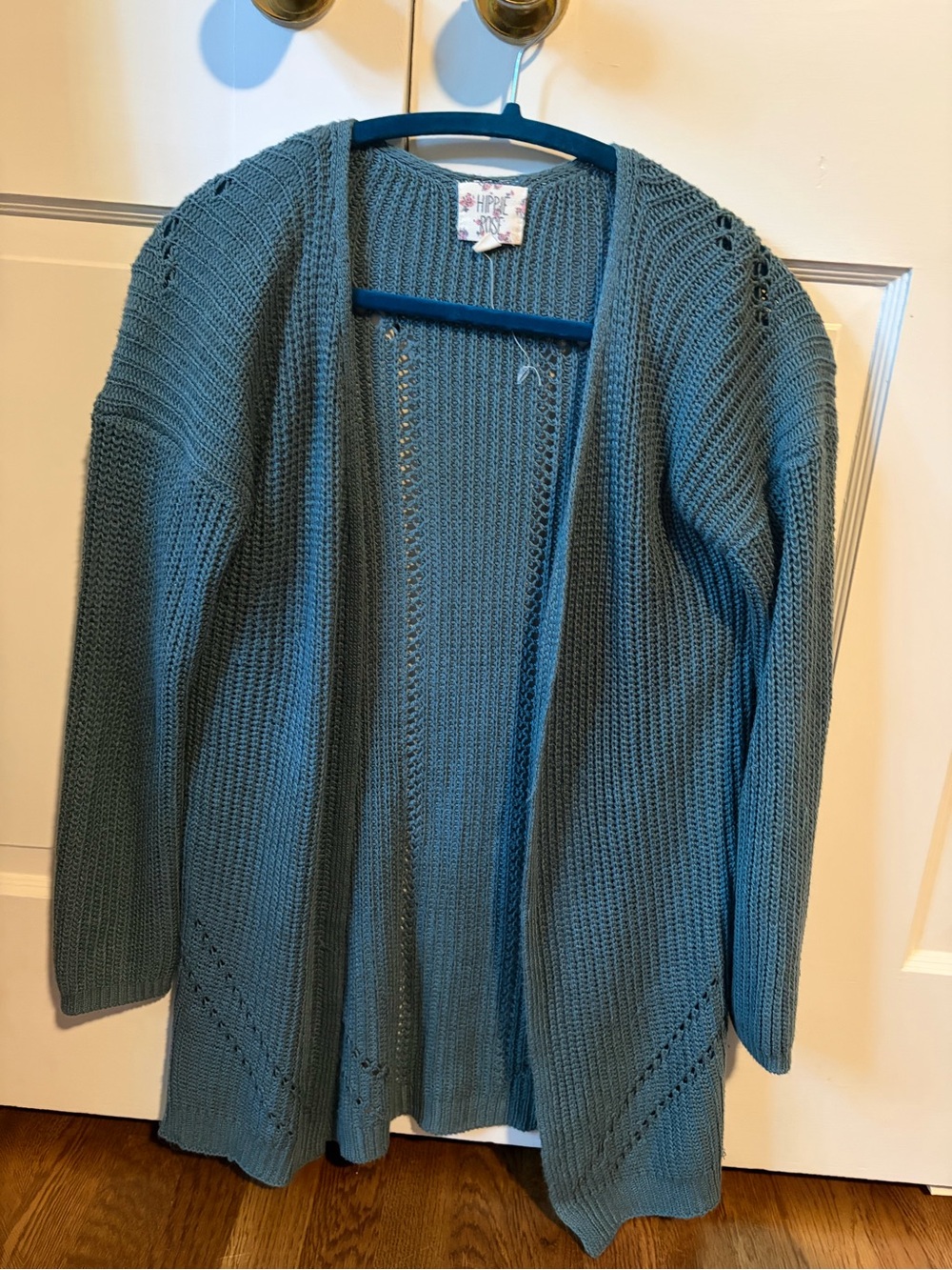Hippie Rose Teal Open-Front Knit Cardigan
